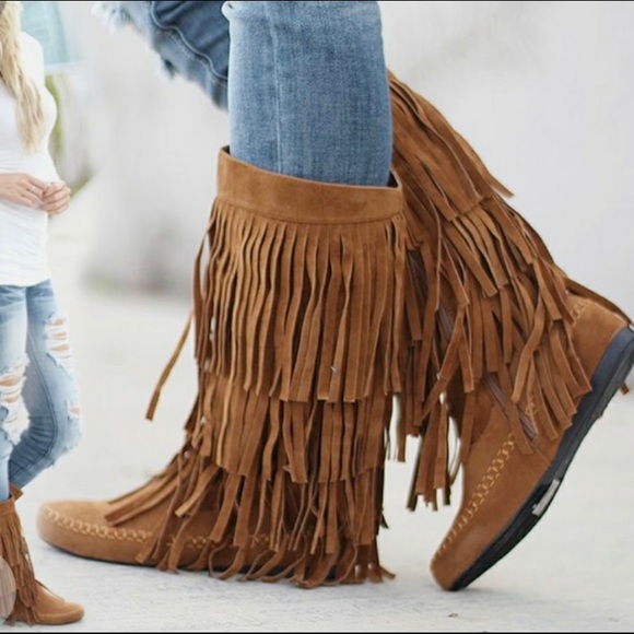 Minnetonka Shoes - Minnetonka 3 Layer Fringe Brown Fringe Boots